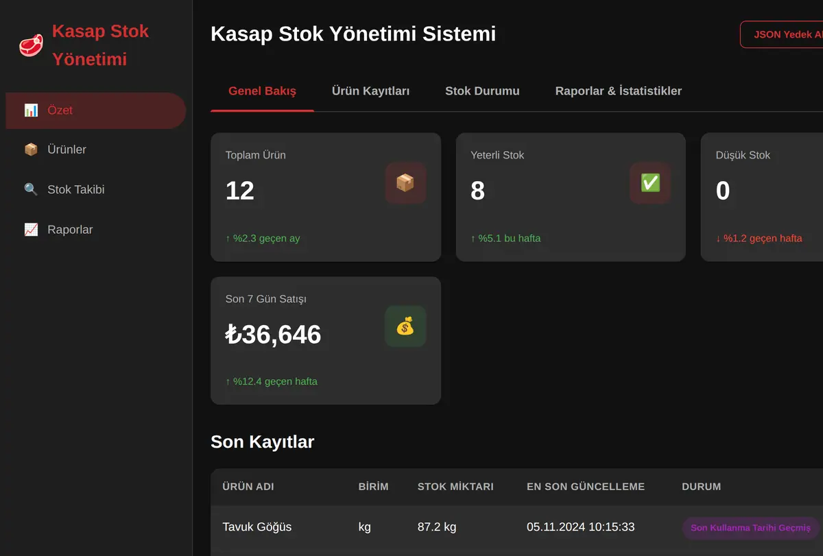 Kasap Stok Yönetimi Sistemi ekran görüntüsü
