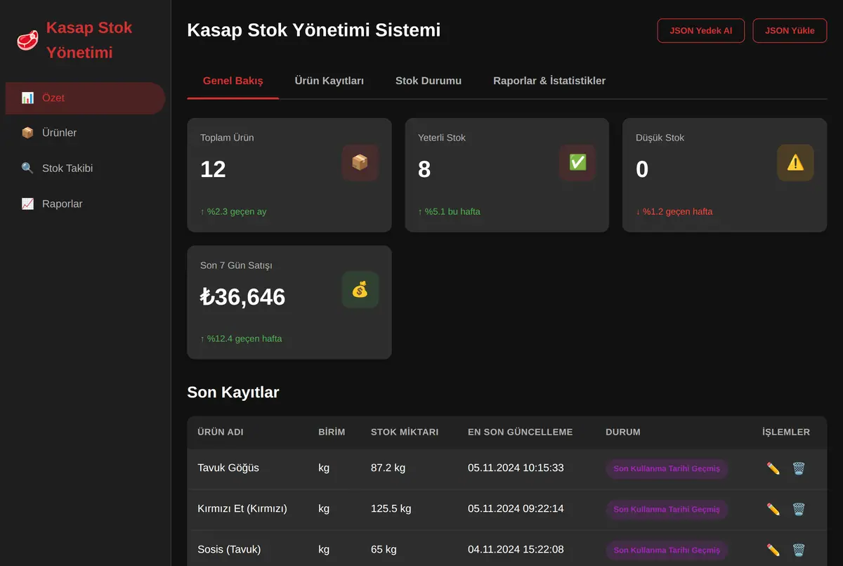 Kasap Stok Yönetimi Sistemi ekran görüntüsü 2