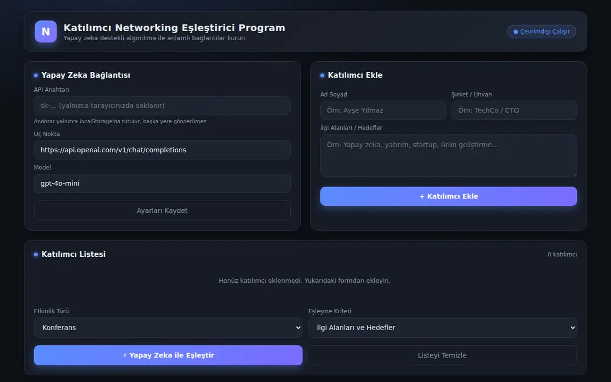 Katılımcı Networking Eşleştirici Program ekran görüntüsü
