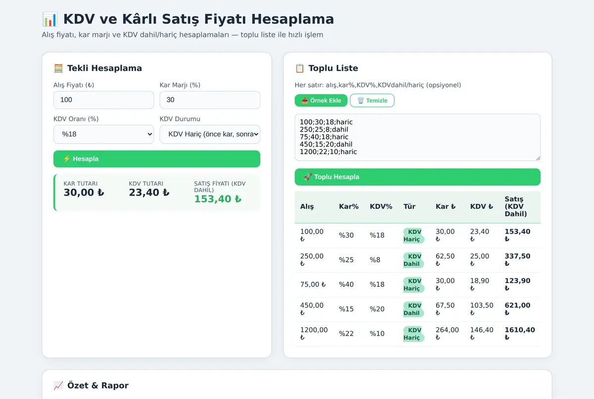 KDV ve Kârlı Satış Fiyatı Hesaplama ekran görüntüsü 2