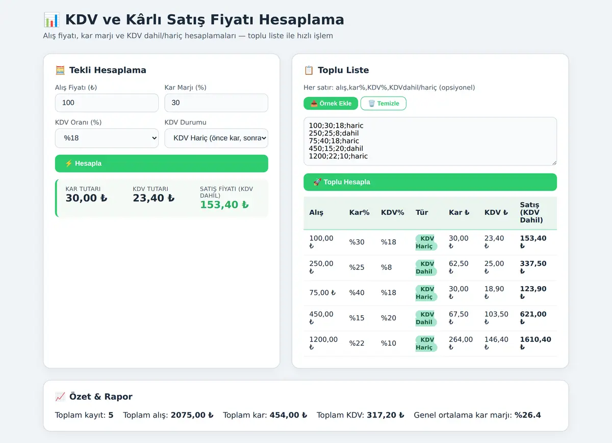KDV ve Kârlı Satış Fiyatı Hesaplama ekran görüntüsü 3