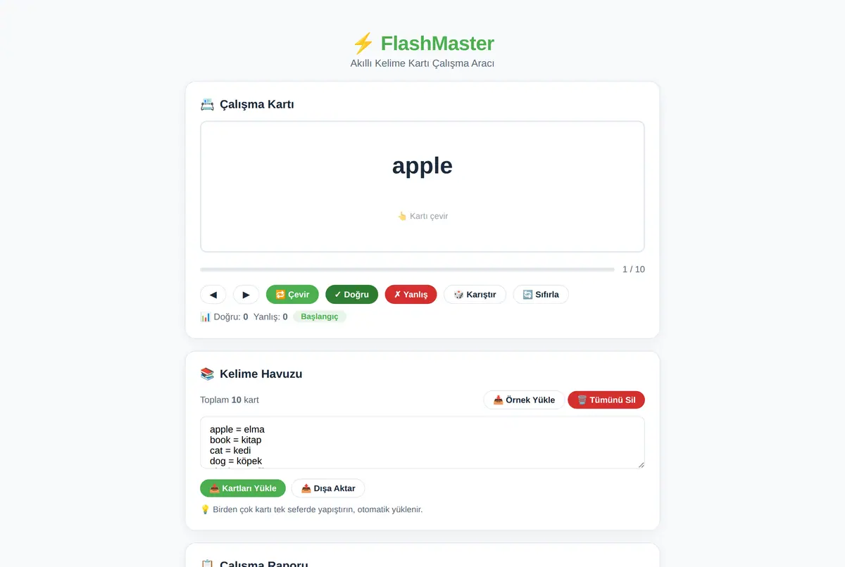 FlashMaster: Akıllı Kelime Kartı Çalışma Aracı ekran görüntüsü 2