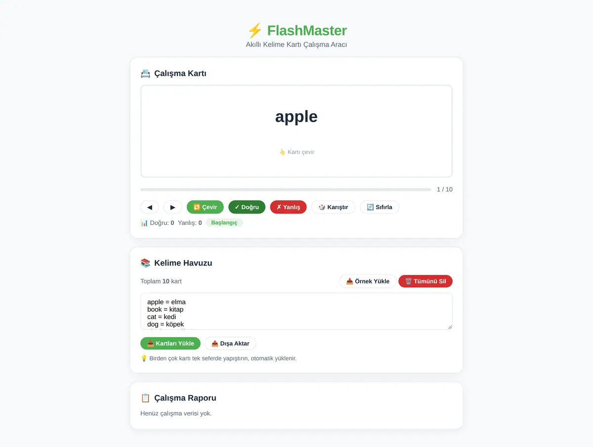 FlashMaster: Akıllı Kelime Kartı Çalışma Aracı ekran görüntüsü 3