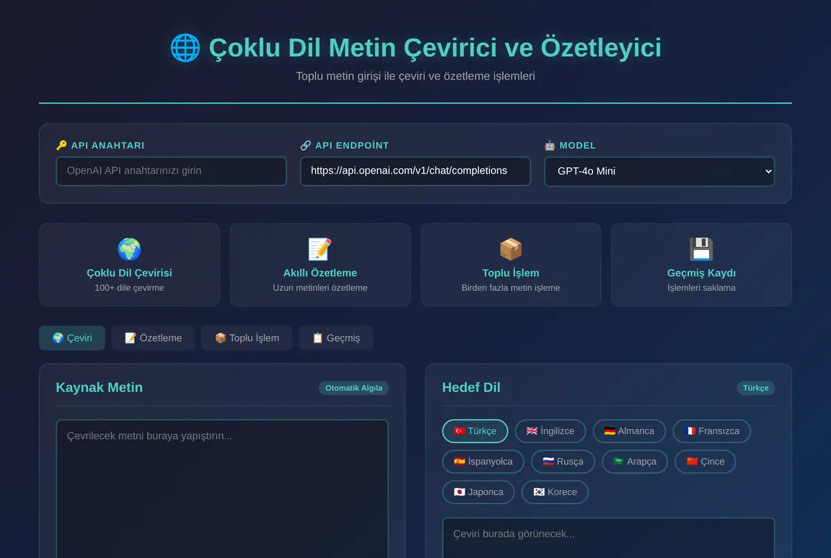 Çoklu Dil Metin Çevirici ve Özetleyici ekran görüntüsü 2