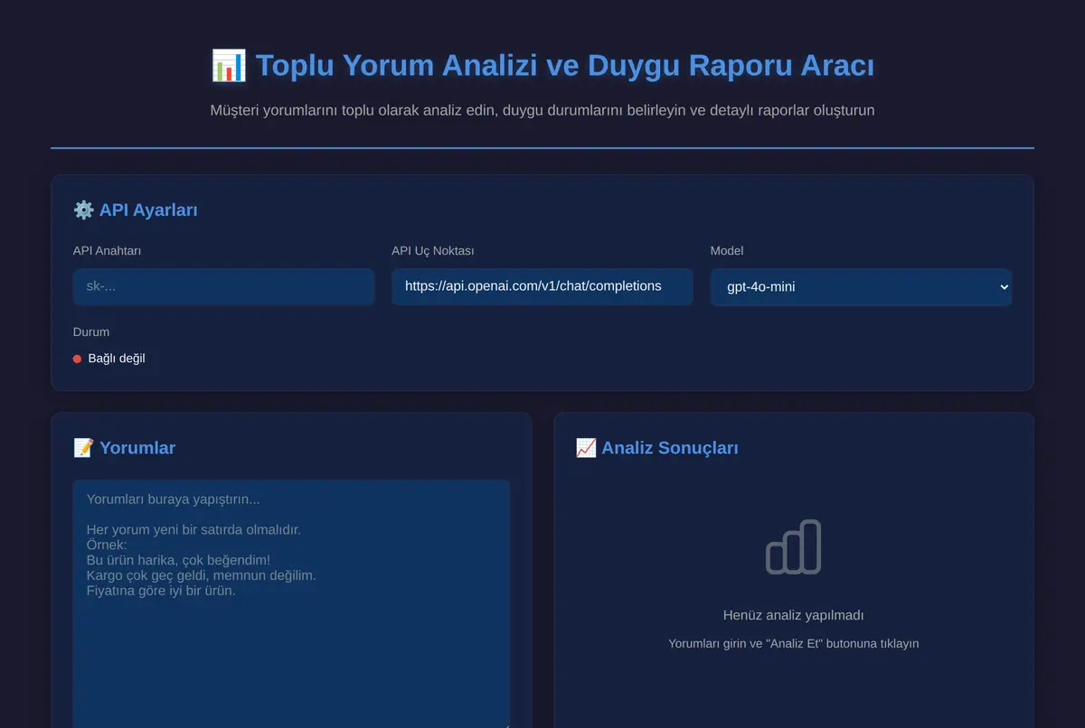 Toplu Yorum Analizi ve Duygu Raporu Aracı ekran görüntüsü 2