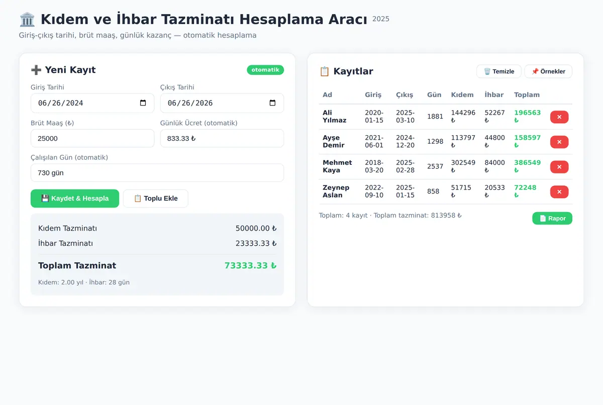 Kıdem ve İhbar Tazminatı Hesaplama Aracı ekran görüntüsü 2