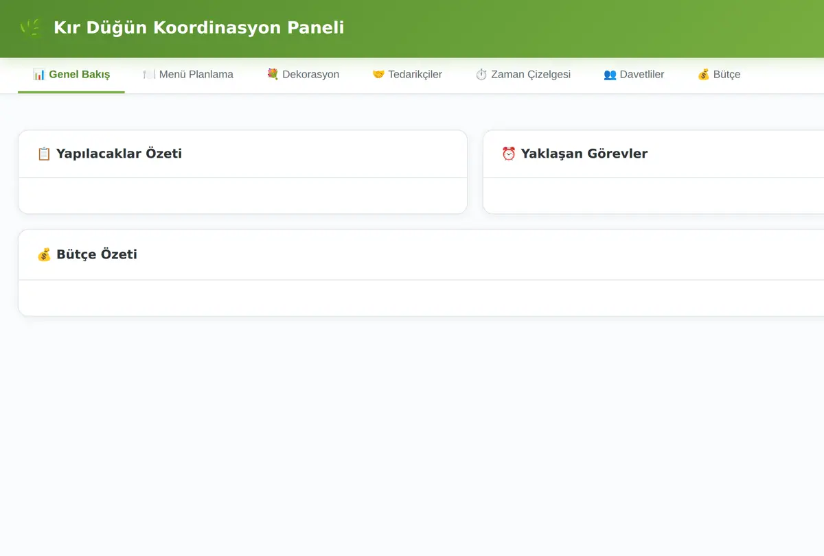 Kır Düğün Koordinasyon Paneli ekran görüntüsü