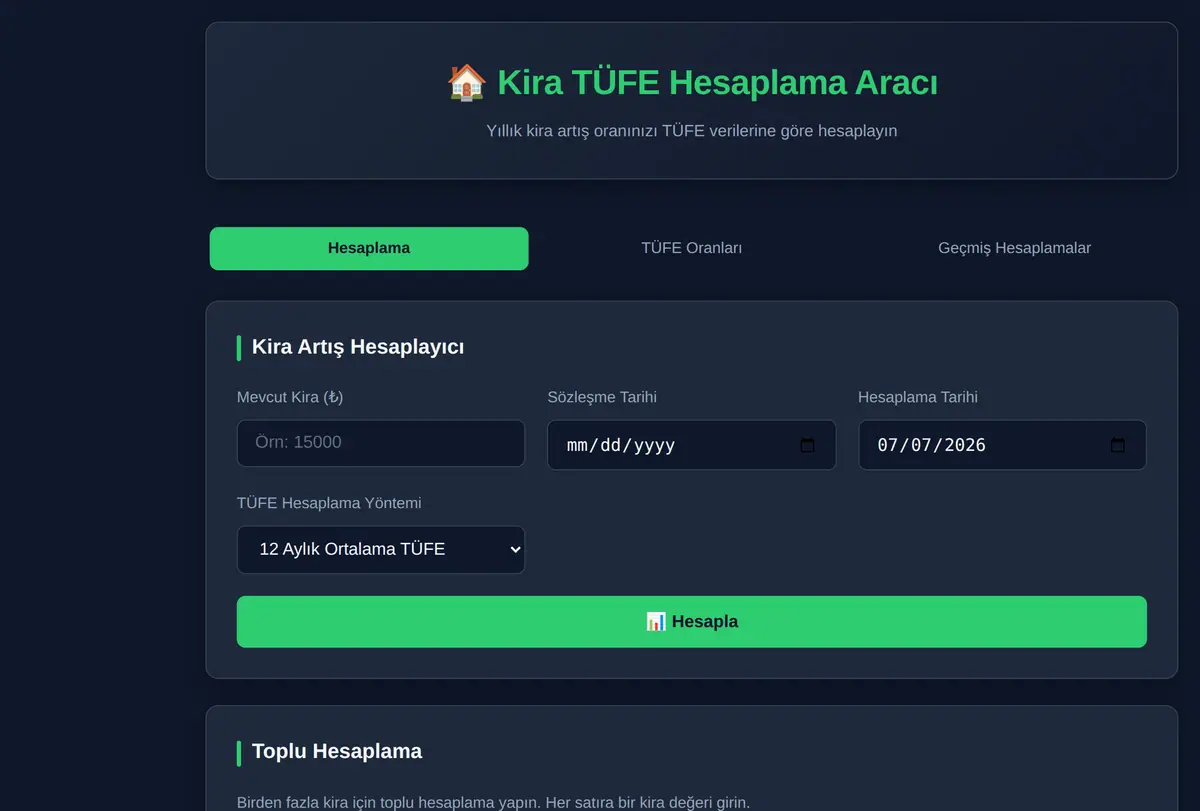 Kira TÜFE Hesaplama Aracı ekran görüntüsü