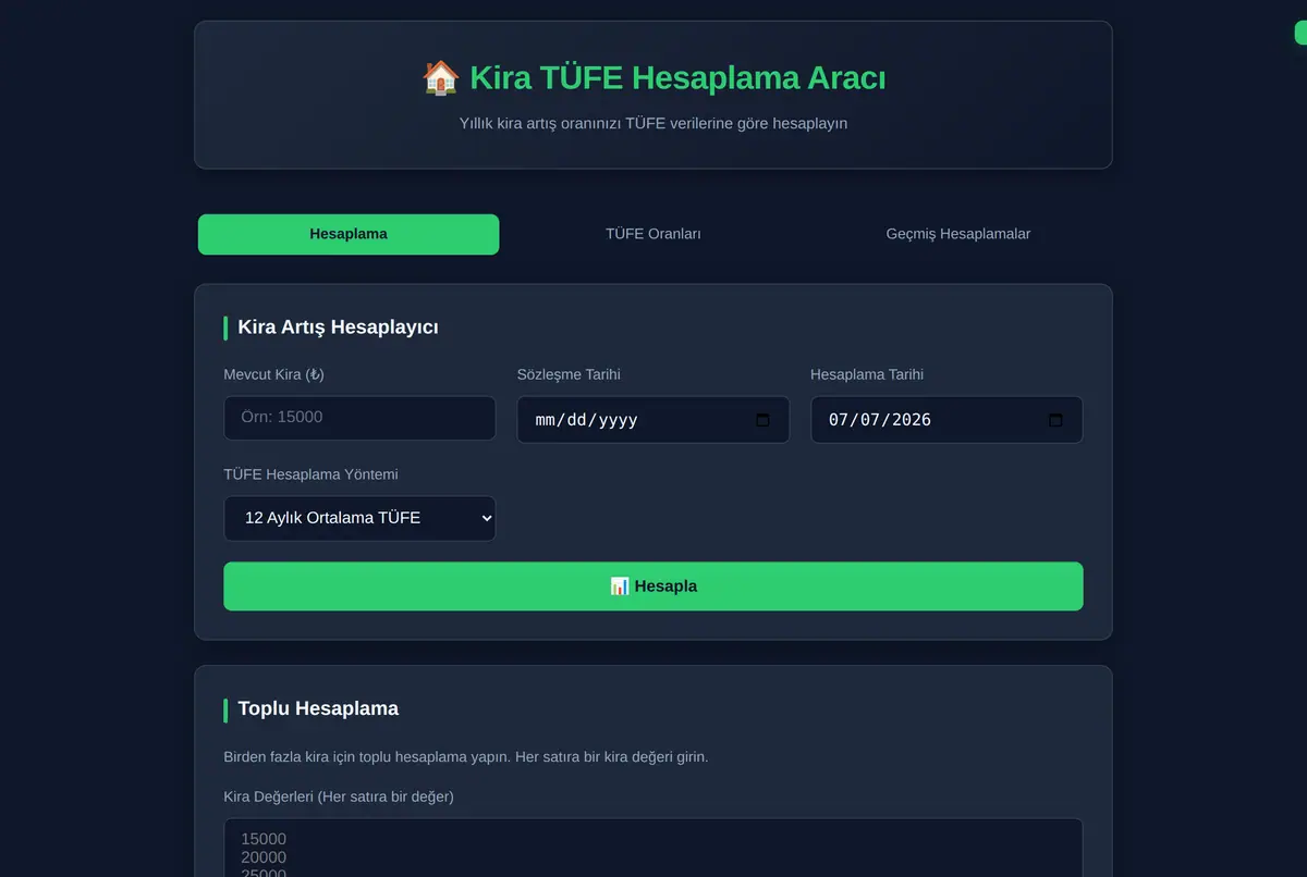 Kira TÜFE Hesaplama Aracı ekran görüntüsü 2