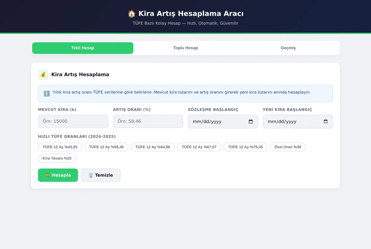Kira Artış Hesaplama Aracı - TÜFE Bazlı Kolay Hesap ekran görüntüsü 3