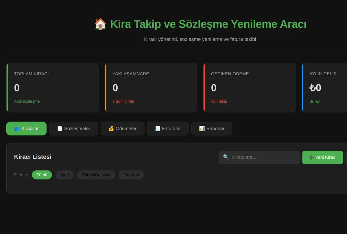 Kira Takip ve Sözleşme Yenileme Aracı ekran görüntüsü