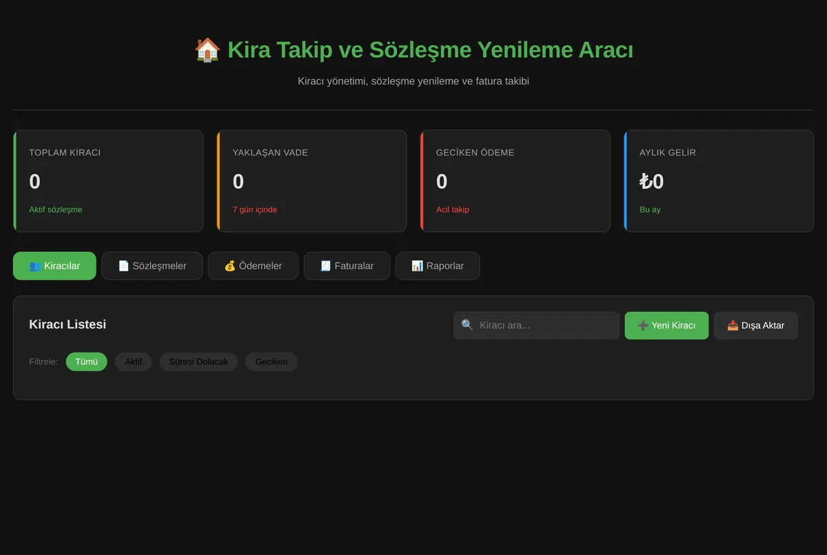 Kira Takip ve Sözleşme Yenileme Aracı ekran görüntüsü 3