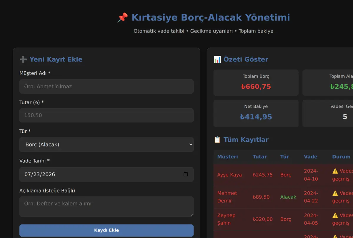 Kırtasiye Borç-Alacak Yönetimi ekran görüntüsü