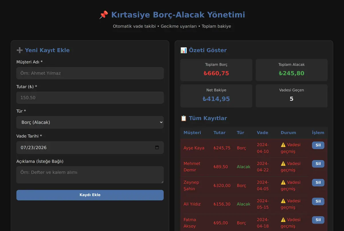 Kırtasiye Borç-Alacak Yönetimi ekran görüntüsü 2