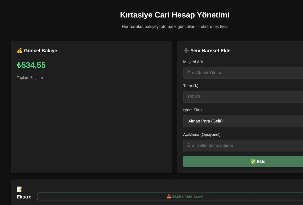 Kırtasiye Cari Hesap Yönetimi ekran görüntüsü