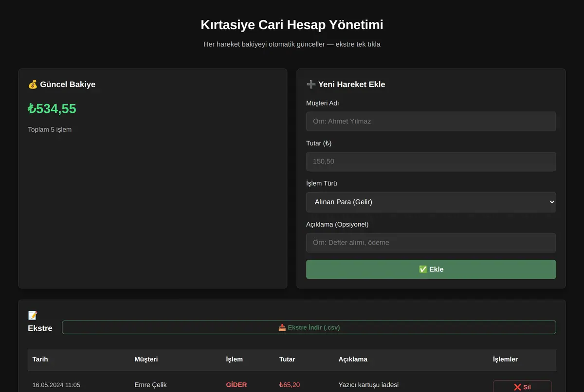 Kırtasiye Cari Hesap Yönetimi ekran görüntüsü 2
