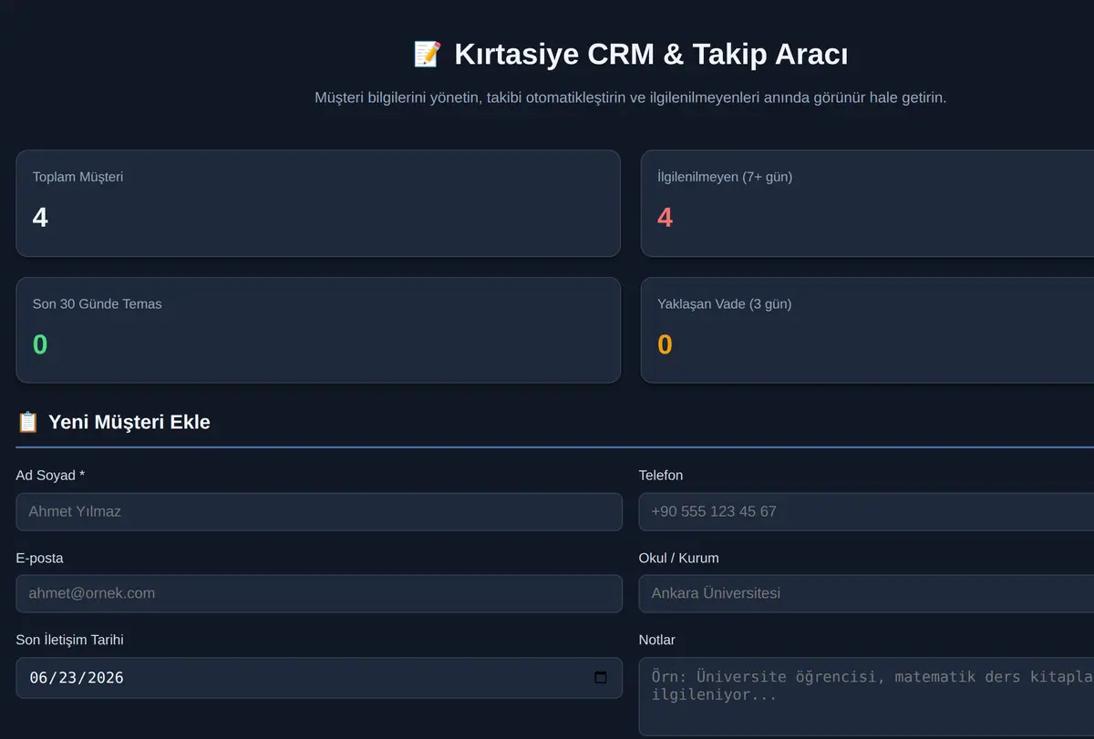 Spor Salonu CRM & Takip Aracı ekran görüntüsü