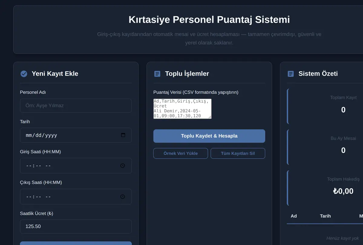 Personel & Puantaj Yönetim Sistemi ekran görüntüsü