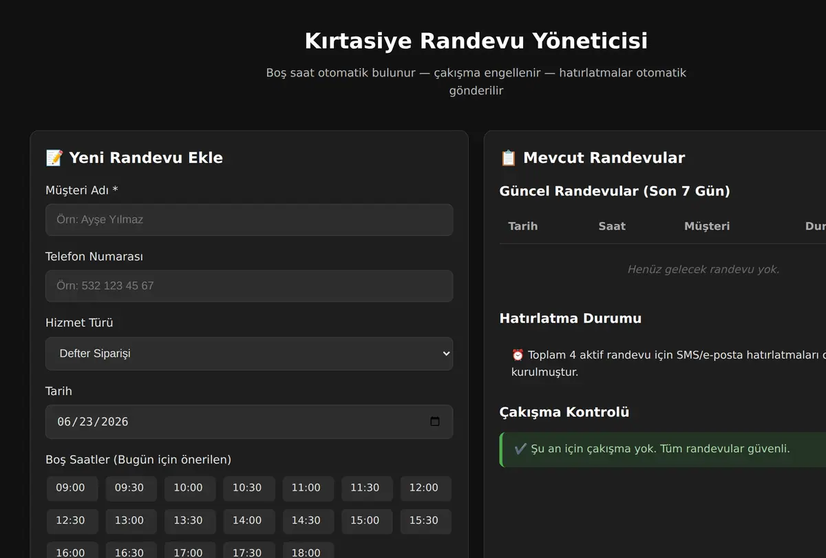 Kırtasiye Randevu Yöneticisi ekran görüntüsü