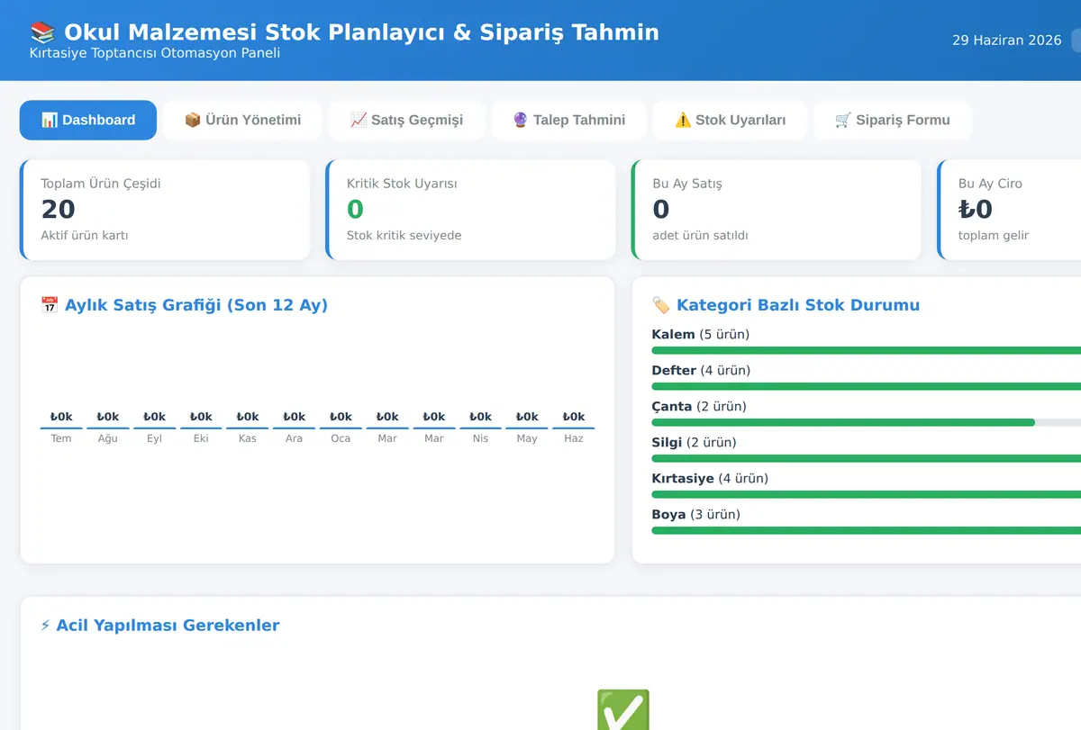 Okul Malzemesi Stok Planlayıcı & Sipariş Tahmin ekran görüntüsü