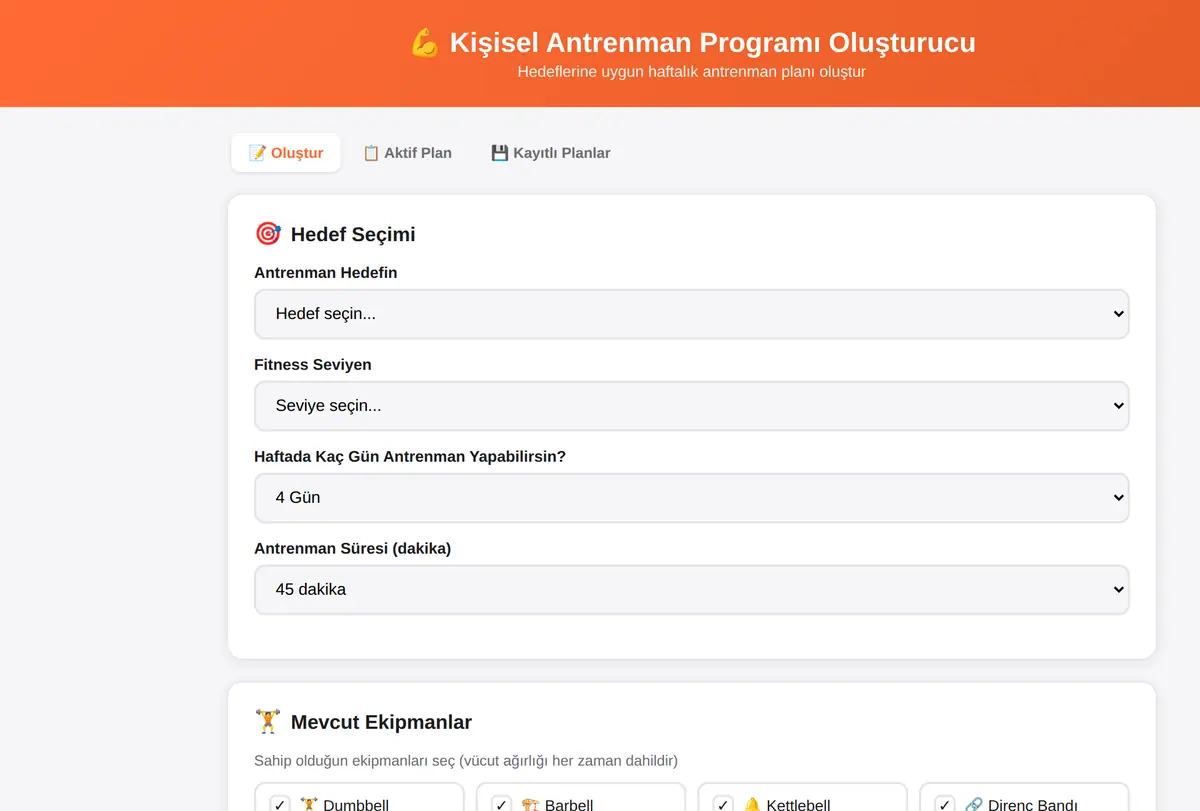 Kişisel Antrenman Programı Oluşturucu ekran görüntüsü