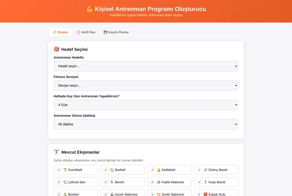Kişisel Antrenman Programı Oluşturucu ekran görüntüsü 2
