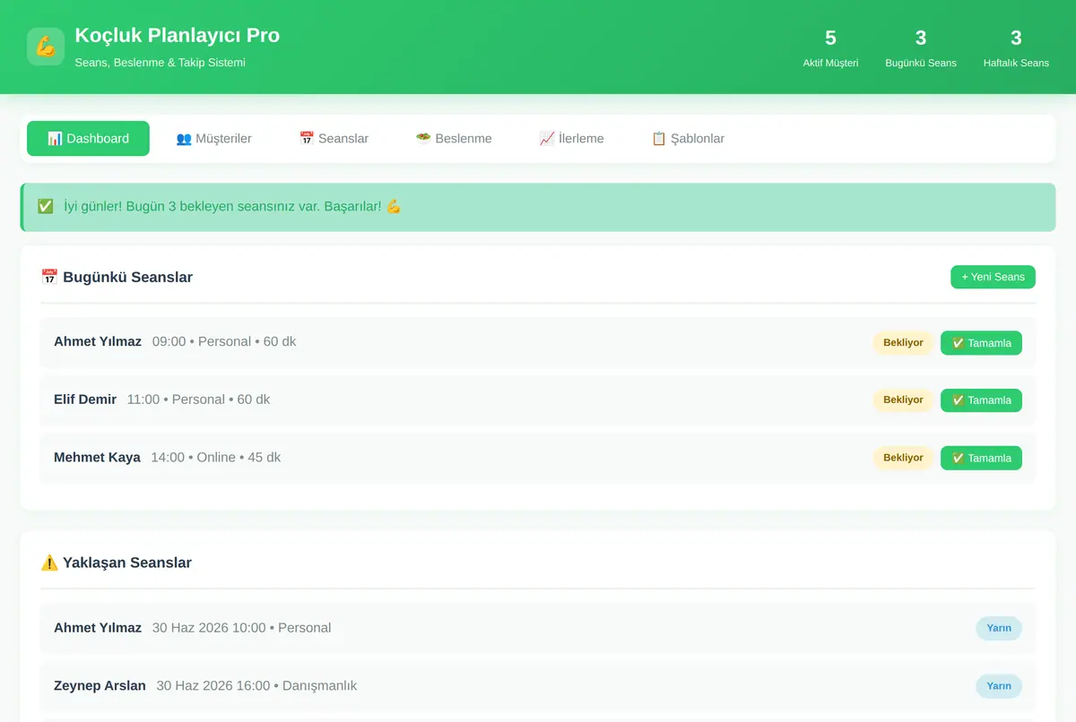 Koçluk Planlayıcı Pro - Seans, Beslenme & Takip ekran görüntüsü 2