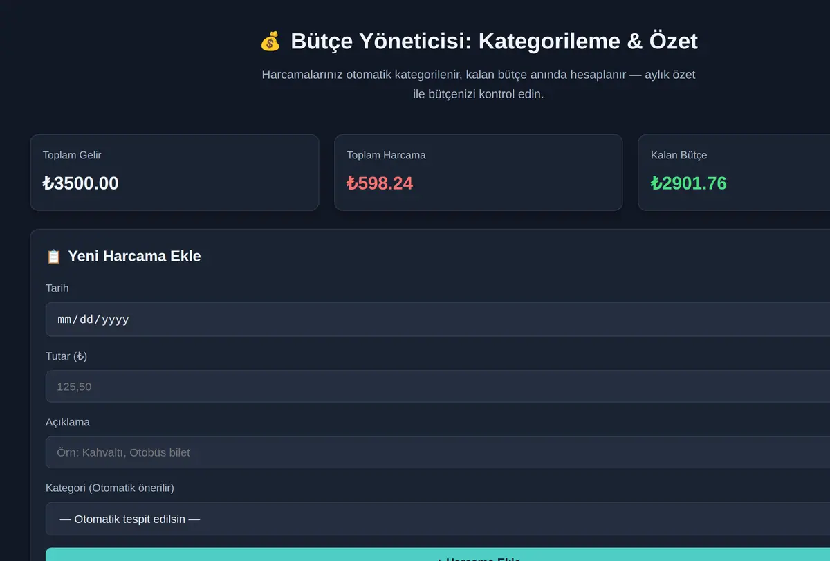 Bütçe Yöneticisi: Kategorileme & Özet ekran görüntüsü