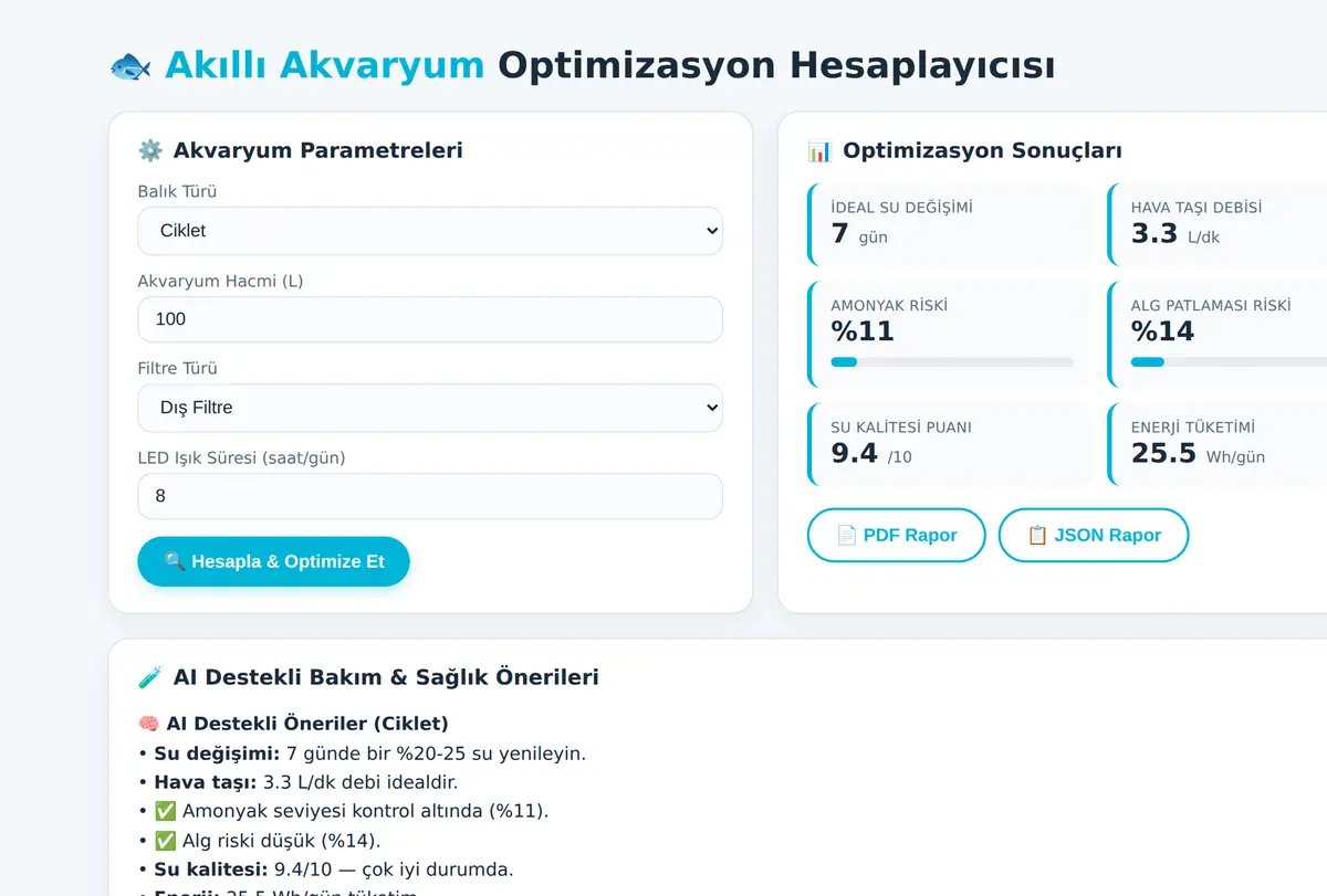 Akıllı Akvaryum Optimizasyon Hesaplayıcısı ekran görüntüsü