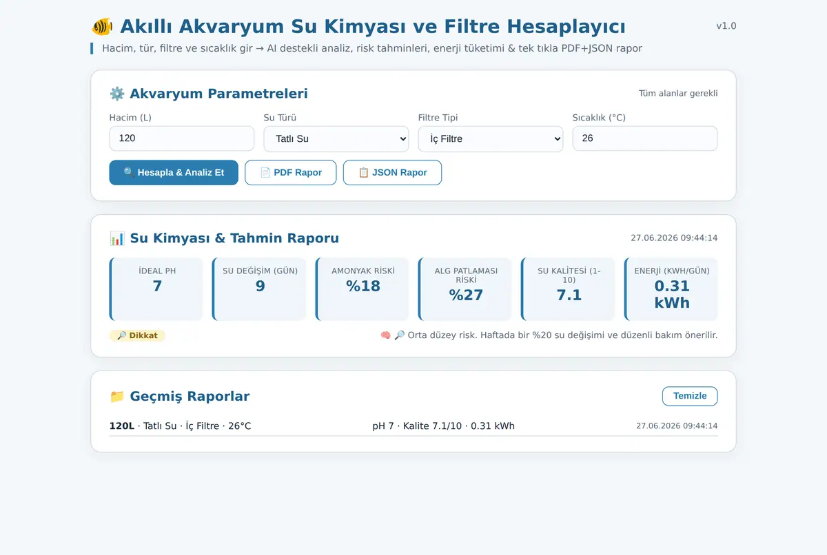 Akıllı Akvaryum Su Kimyası ve Filtre Hesaplayıcı ekran görüntüsü 3