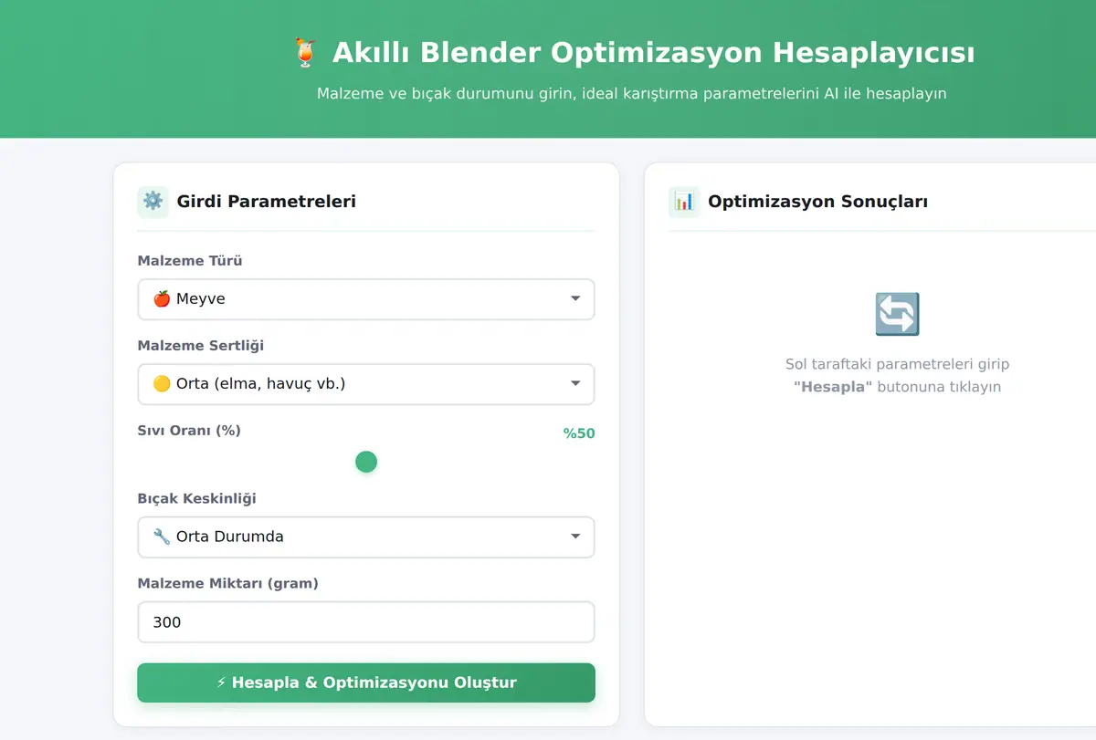 Akıllı Blender Optimizasyon Hesaplayıcısı ekran görüntüsü