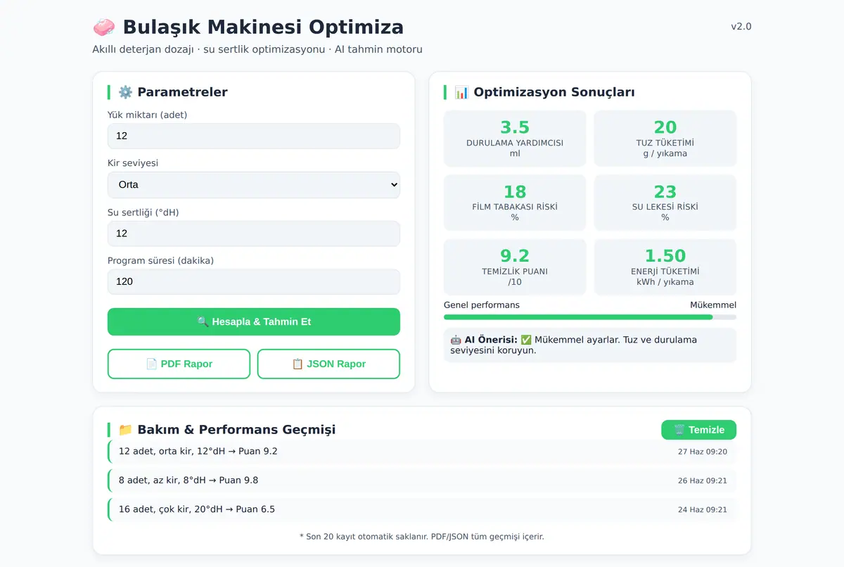 Bulaşık Makinesi Deterjan & Su Sertlik Optimiza ekran görüntüsü 2