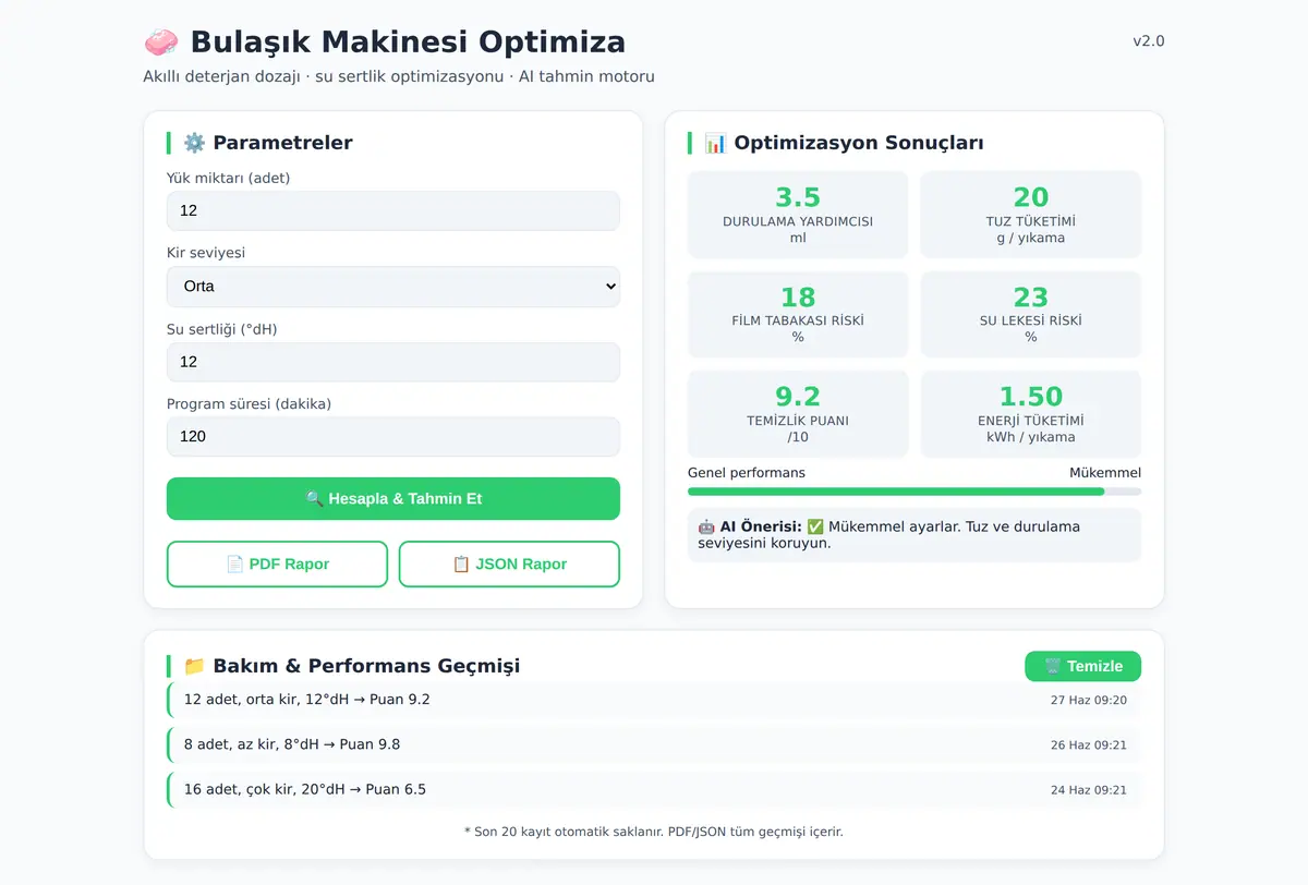 Bulaşık Makinesi Deterjan & Su Sertlik Optimiza ekran görüntüsü 3