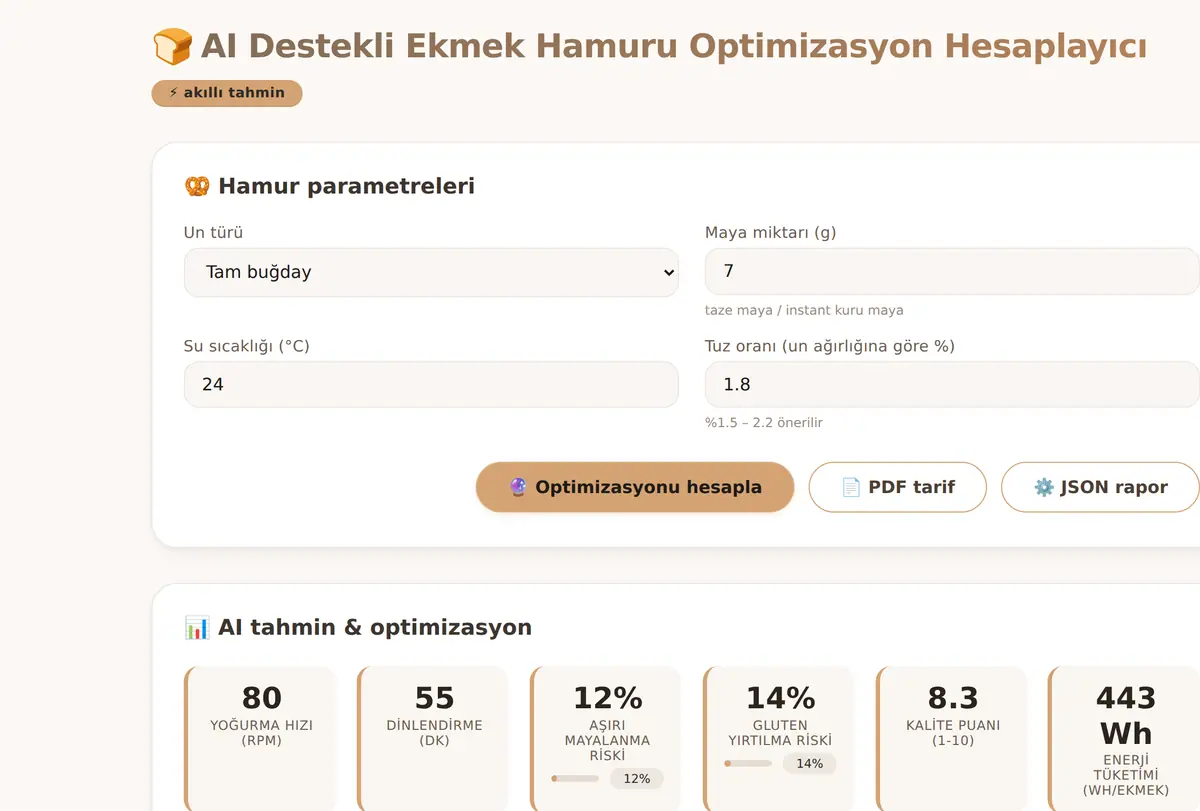 AI Destekli Ekmek Hamuru Optimizasyon Hesaplayıcı ekran görüntüsü