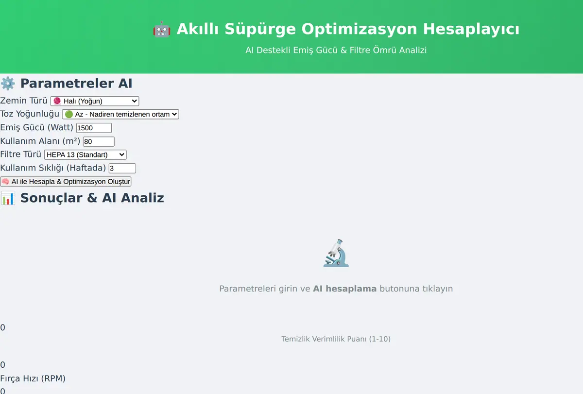 Akıllı Süpürge Optimizasyon Hesaplayıcı - AI Destekli ekran görüntüsü