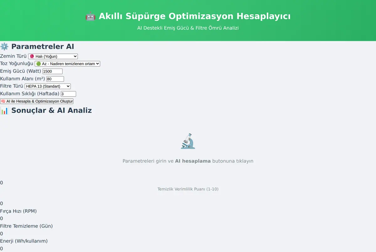 Akıllı Süpürge Optimizasyon Hesaplayıcı - AI Destekli ekran görüntüsü 2