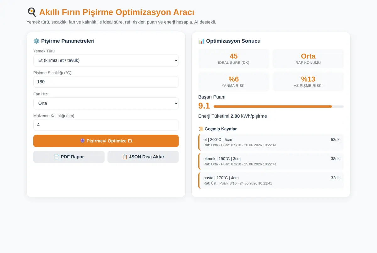 Akıllı Fırın Pişirme Optimizasyon Aracı ekran görüntüsü 3