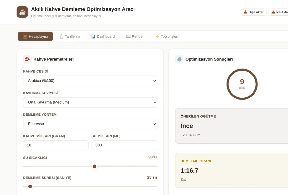 Akıllı Kahve Demleme Optimizasyon Aracı ekran görüntüsü