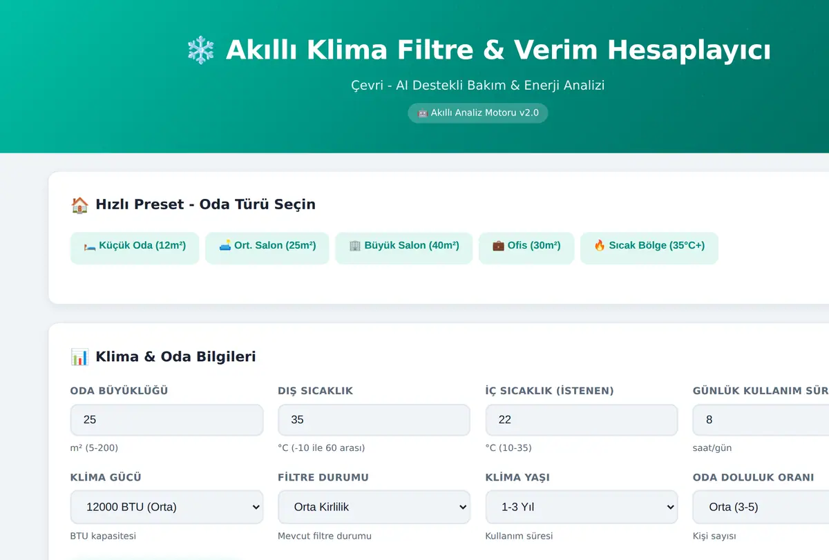 Akıllı Klima Filtre & Verim Hesaplayıcı - Çevri ekran görüntüsü