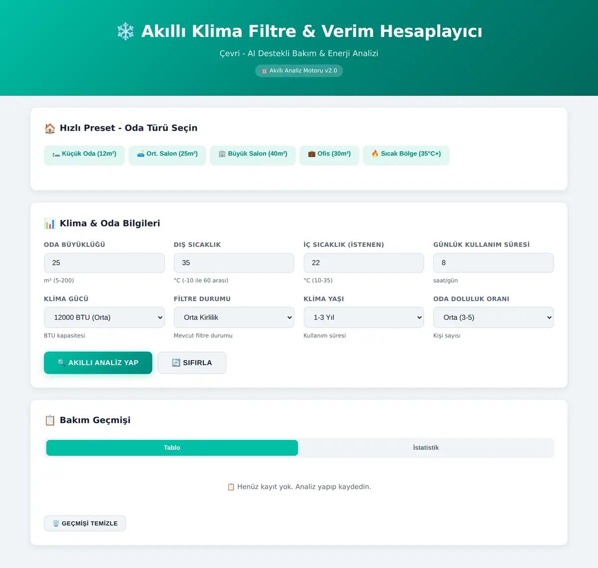 Akıllı Klima Filtre & Verim Hesaplayıcı - Çevri ekran görüntüsü 3