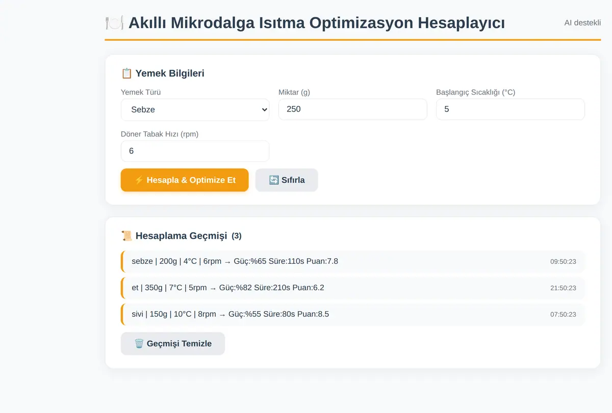 Akıllı Mikrodalga Isıtma Optimizasyon Hesaplayıcı ekran görüntüsü