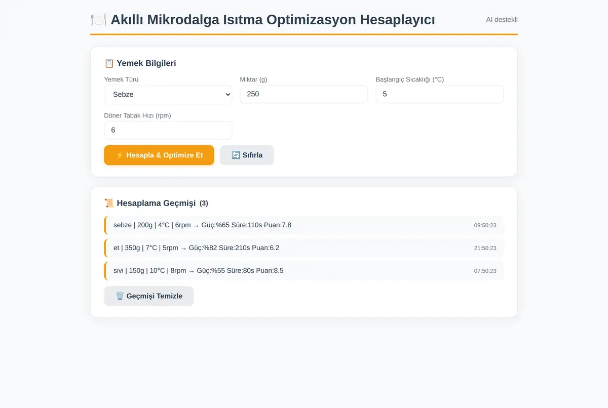Akıllı Mikrodalga Isıtma Optimizasyon Hesaplayıcı ekran görüntüsü 3