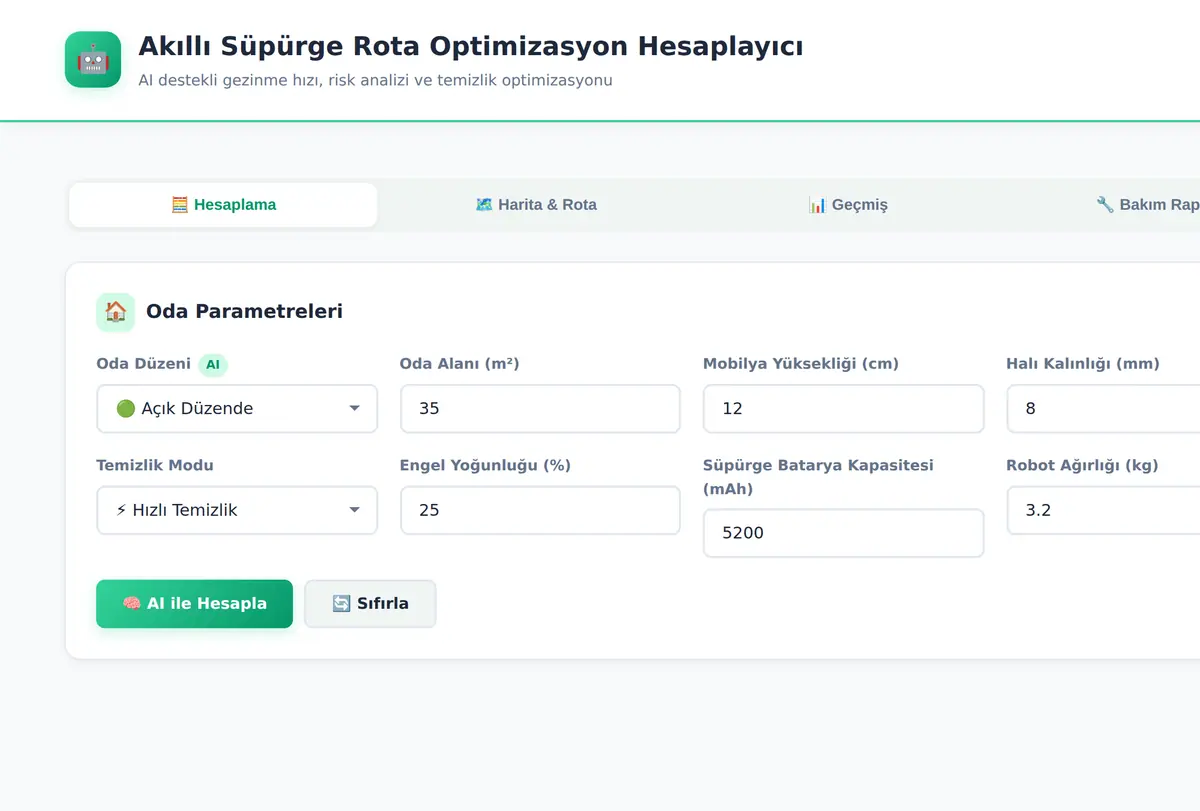 Akıllı Süpürge Rota Optimizasyon Hesaplayıcı ekran görüntüsü