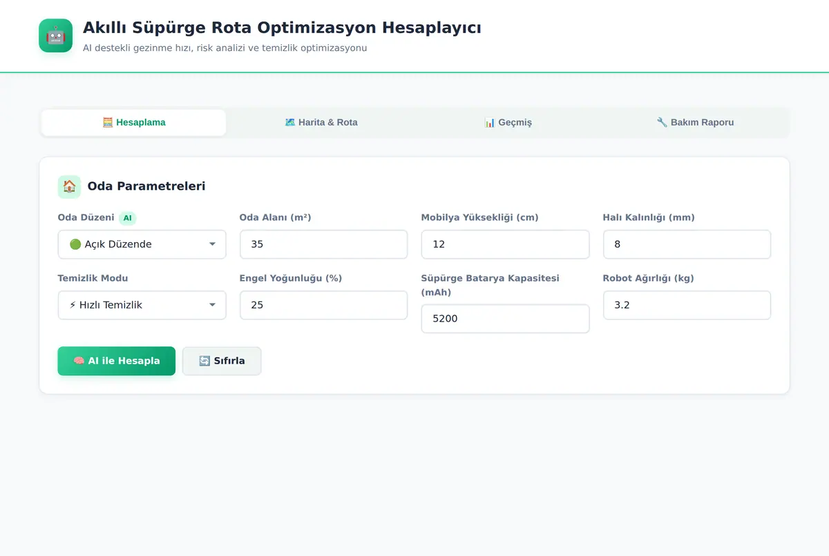 Akıllı Süpürge Rota Optimizasyon Hesaplayıcı ekran görüntüsü 2