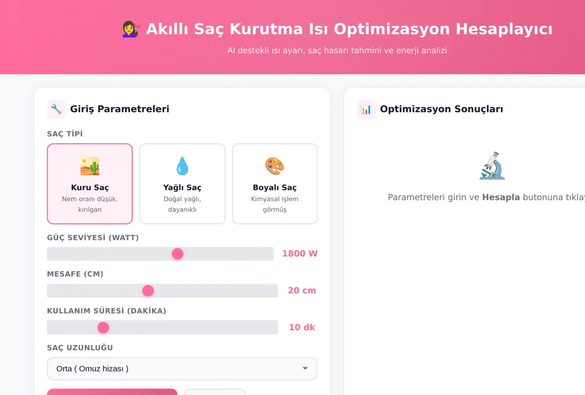 Akıllı Saç Kurutma Isı Optimizasyon Hesaplayıcı ekran görüntüsü