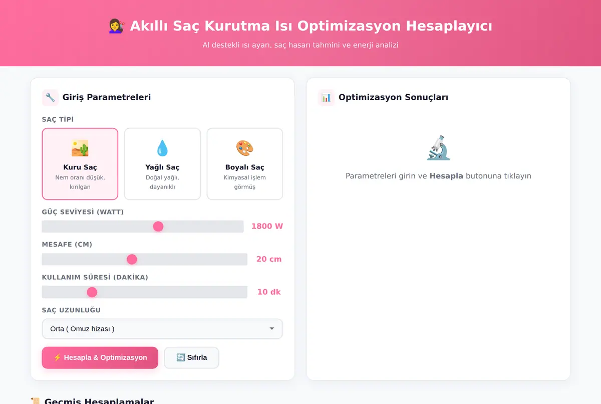 Akıllı Saç Kurutma Isı Optimizasyon Hesaplayıcı ekran görüntüsü 2