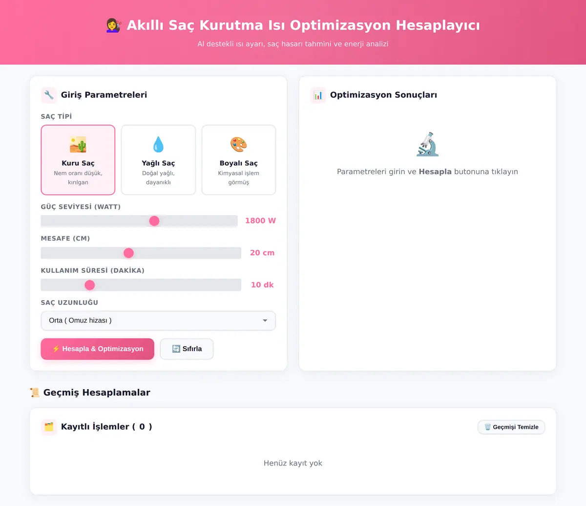 Akıllı Saç Kurutma Isı Optimizasyon Hesaplayıcı ekran görüntüsü 3