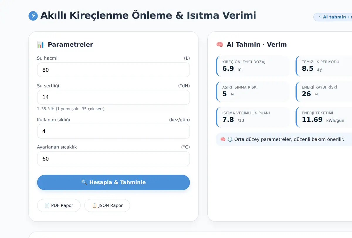 Akıllı Kireçlenme Önleme · Isıtma Verimi ekran görüntüsü