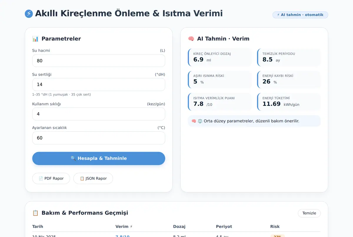 Akıllı Kireçlenme Önleme · Isıtma Verimi ekran görüntüsü 2