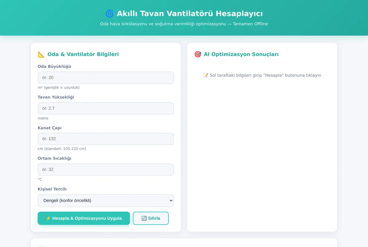 Akıllı Tavan Vantilatörü Hesaplayıcı - Offline ekran görüntüsü 2